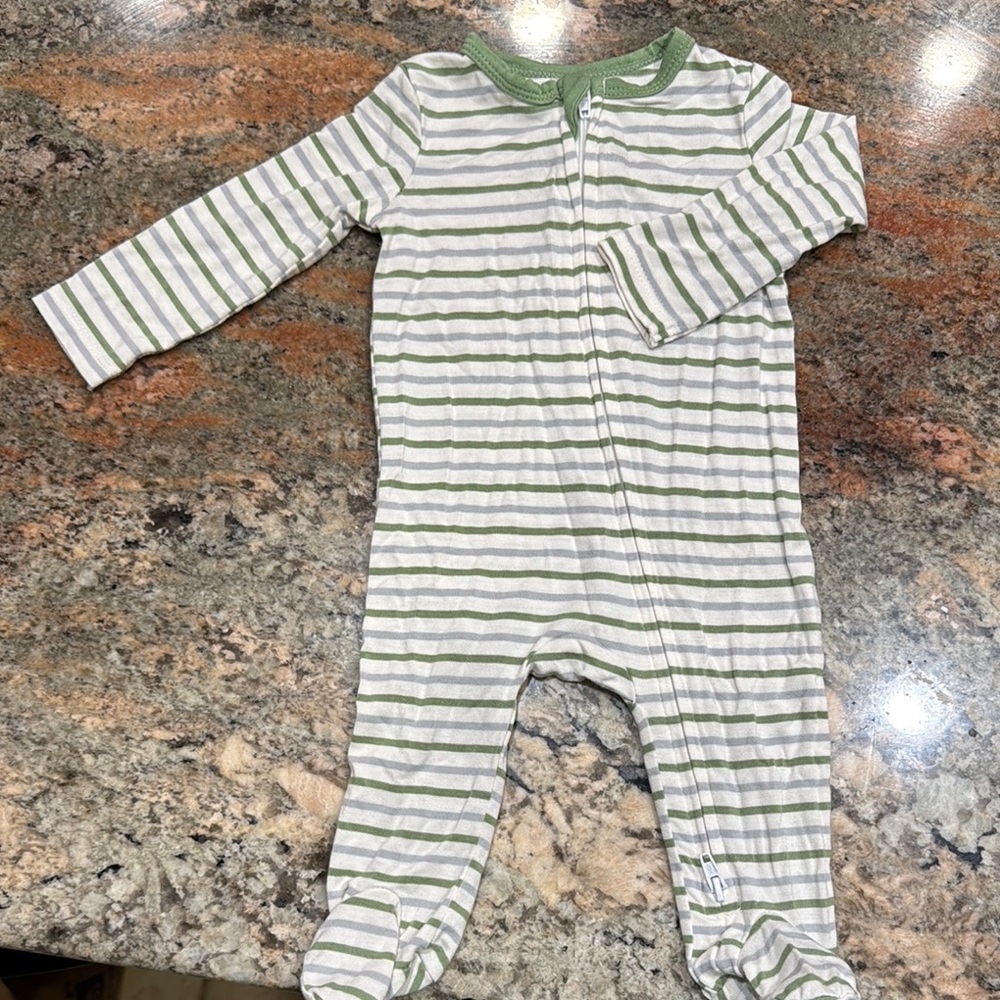 Striped Green and White Kids One Piece